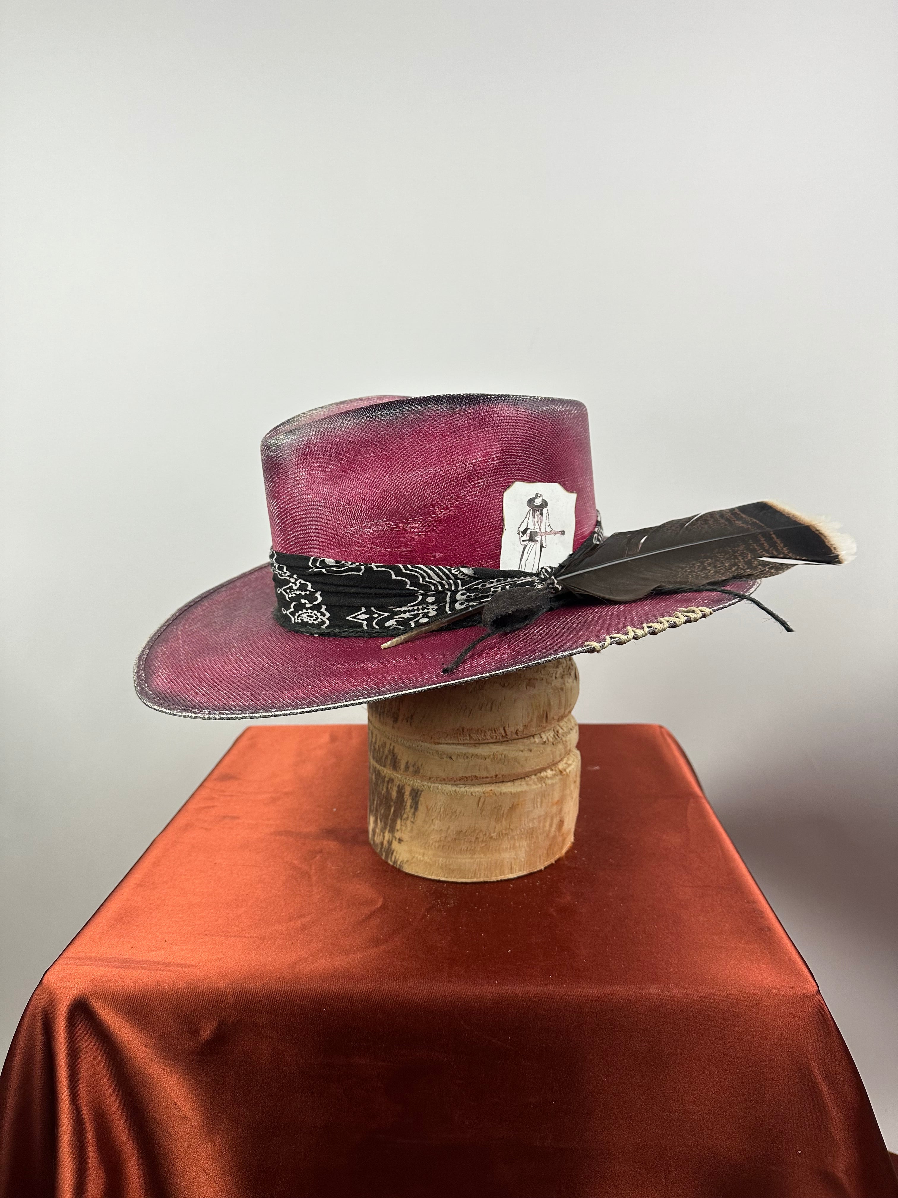 Maroon Straw Hat 7 1/4