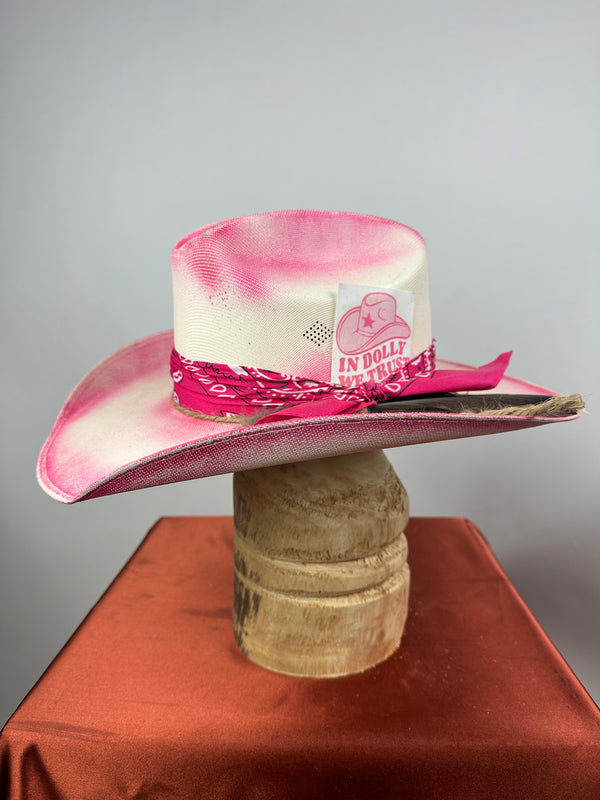 Natural & Pink Straw Western 7