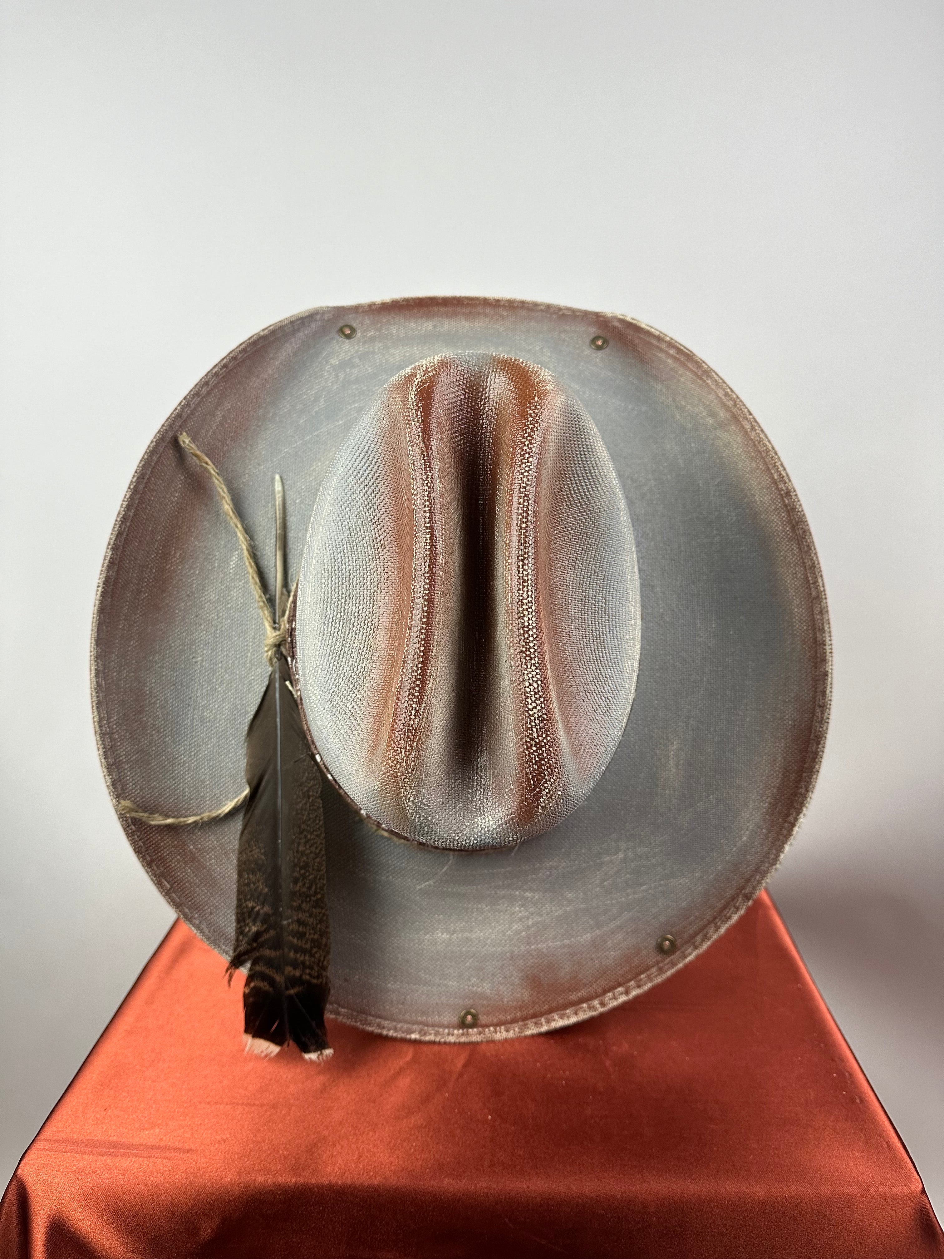 Gray and Brown Straw Western Hat