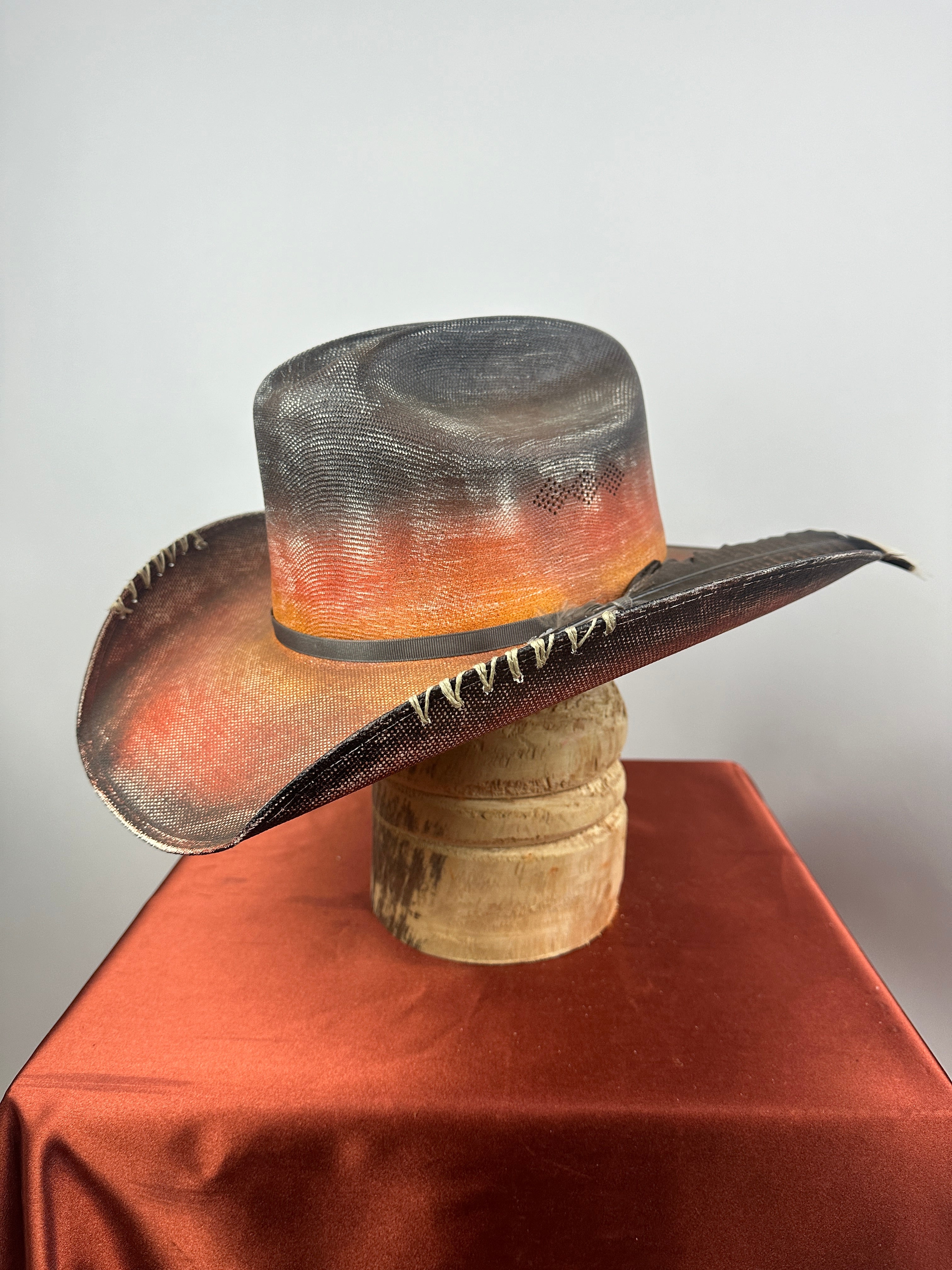 Black & Orange Straw Western 7 5/8