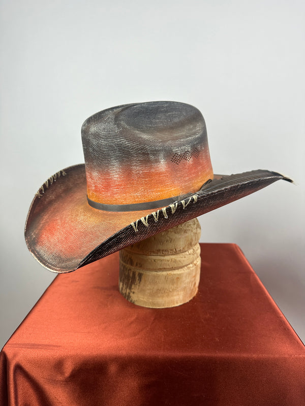 Black & Orange Straw Western 7 5/8