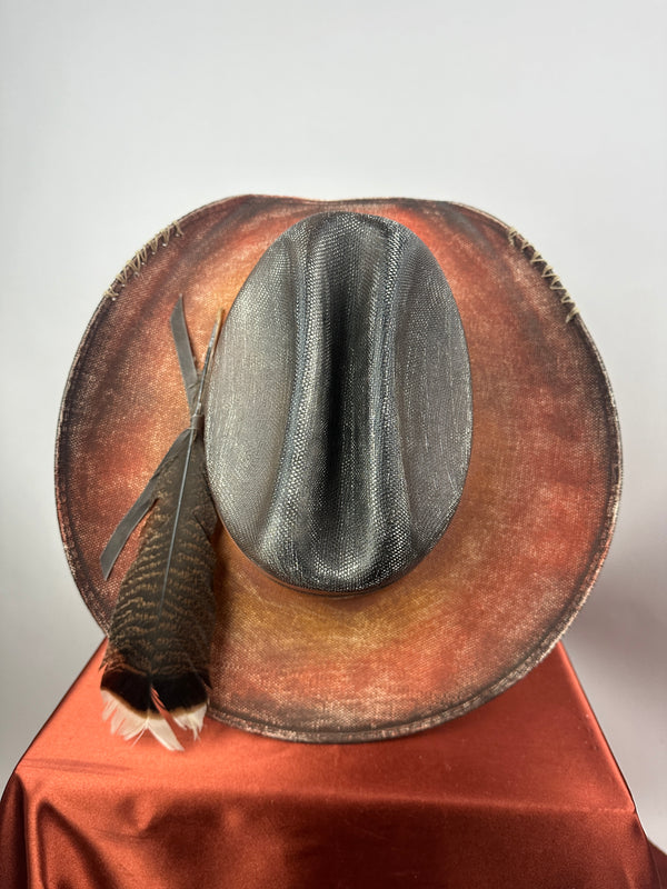 Black & Orange Straw Western 7 5/8