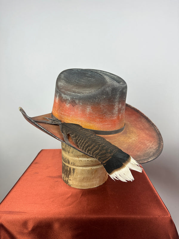 Black & Orange Straw Western 7 5/8