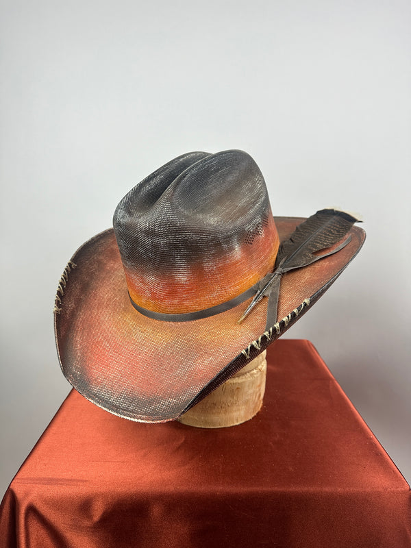 Black & Orange Straw Western 7 5/8