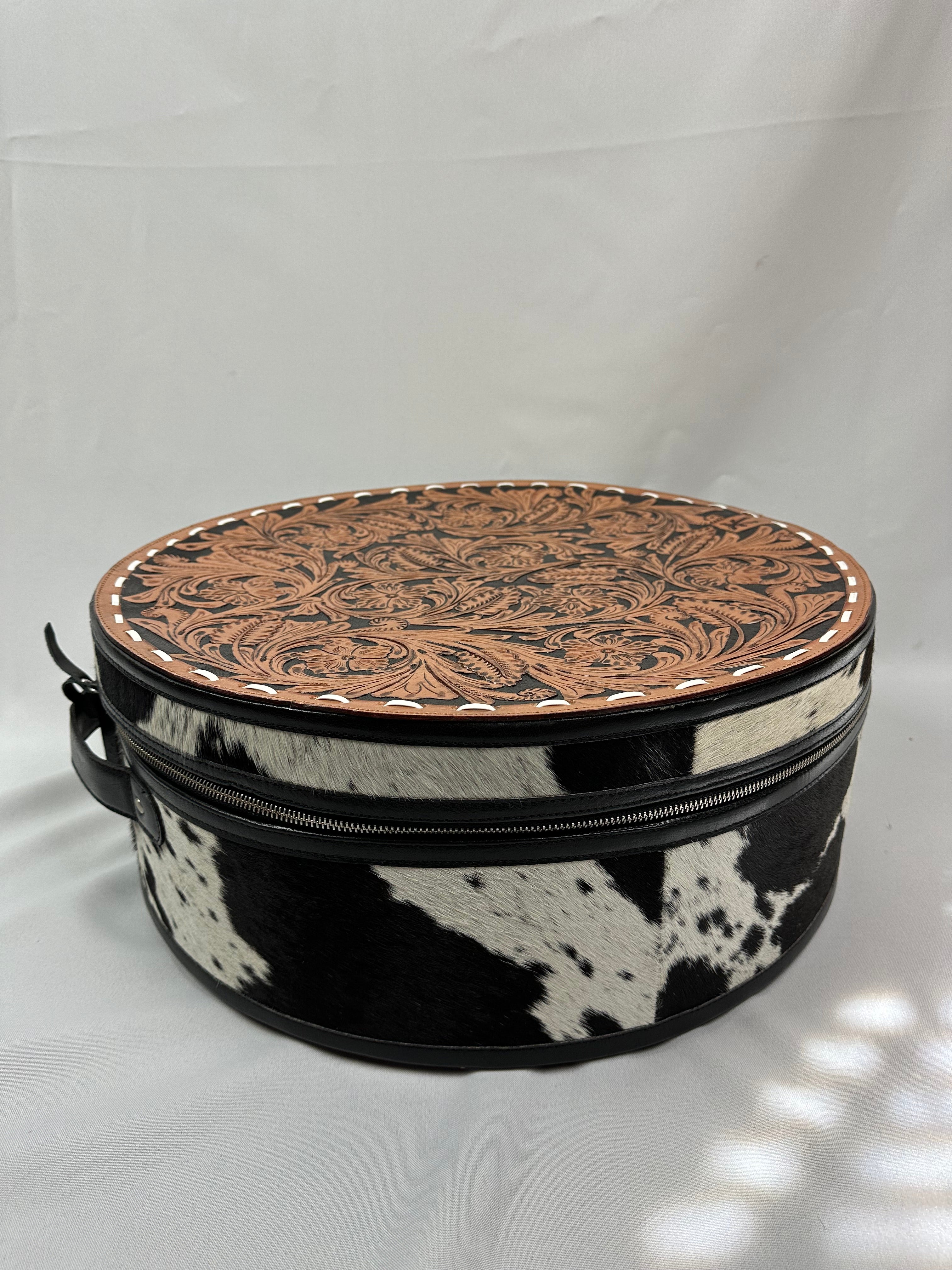 Tooled Leather Hat Case -Black