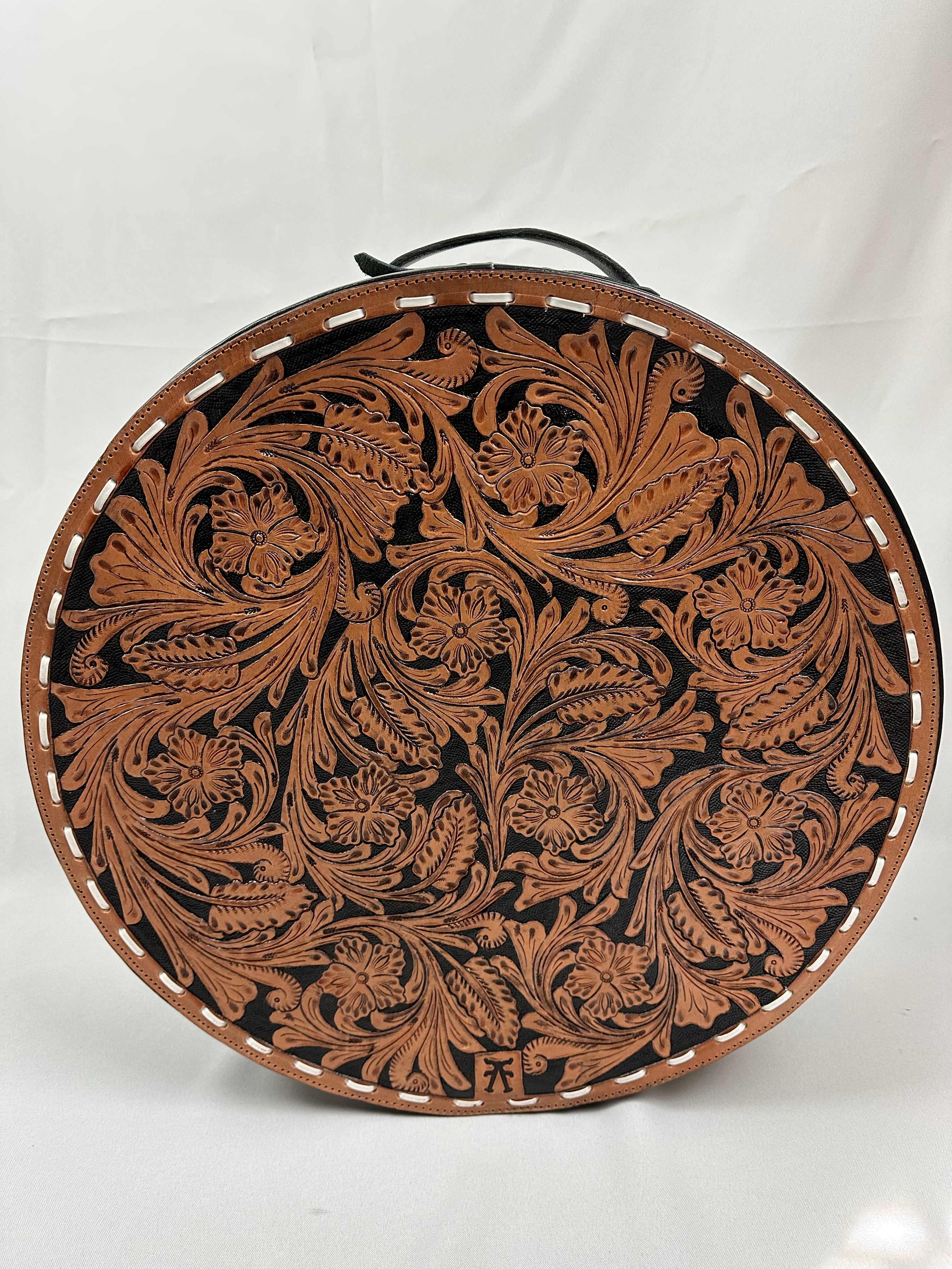Tooled Leather Hat Case -Black