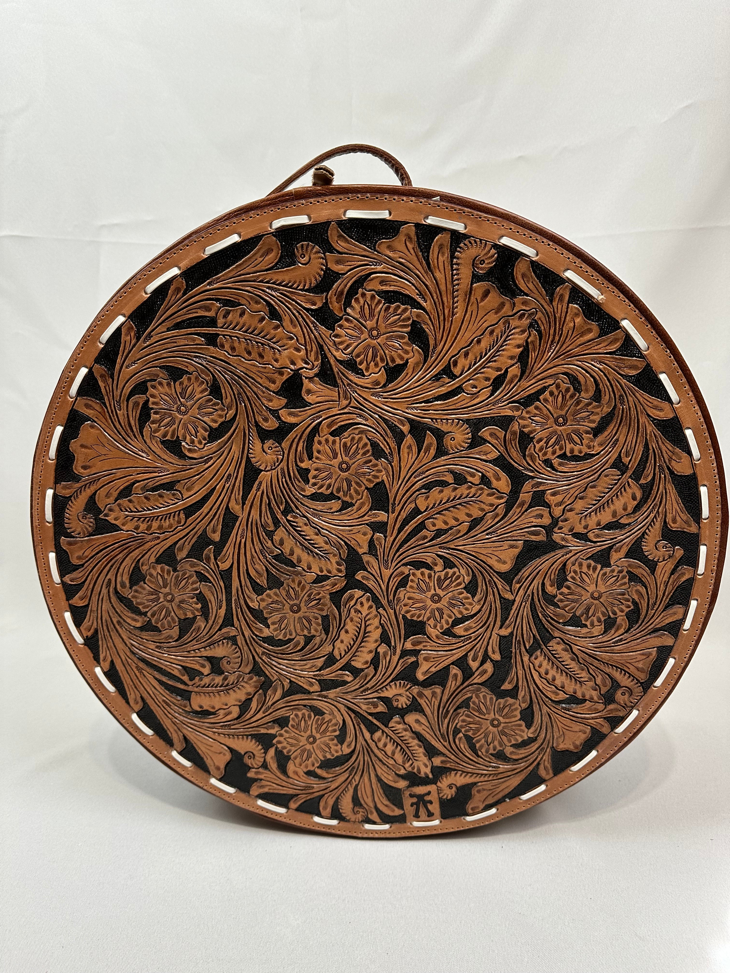 Tooled Leather Hat Case - Light Brown