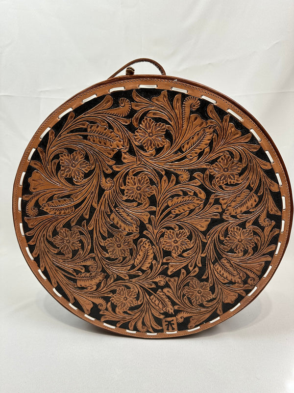 Tooled Leather Hat Case - Light Brown