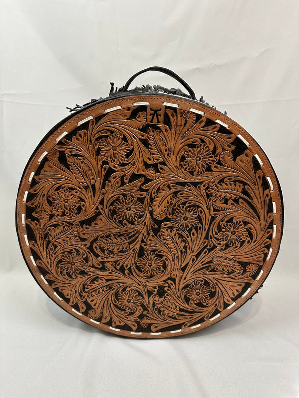 Tooled Leather Hat Case -Black Fringe