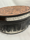 Tooled Leather Hat Case -Black Fringe