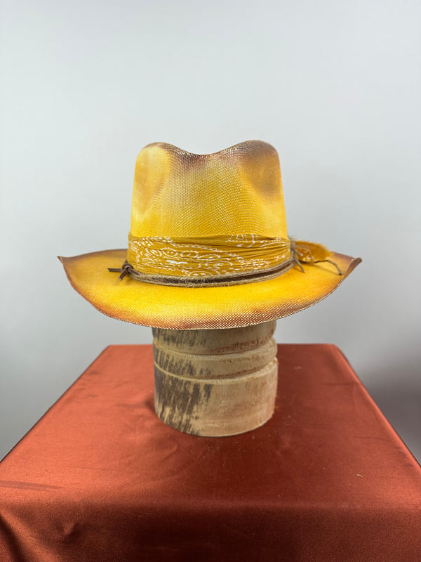 Yellow Short Brim Straw Hat 7 3/8