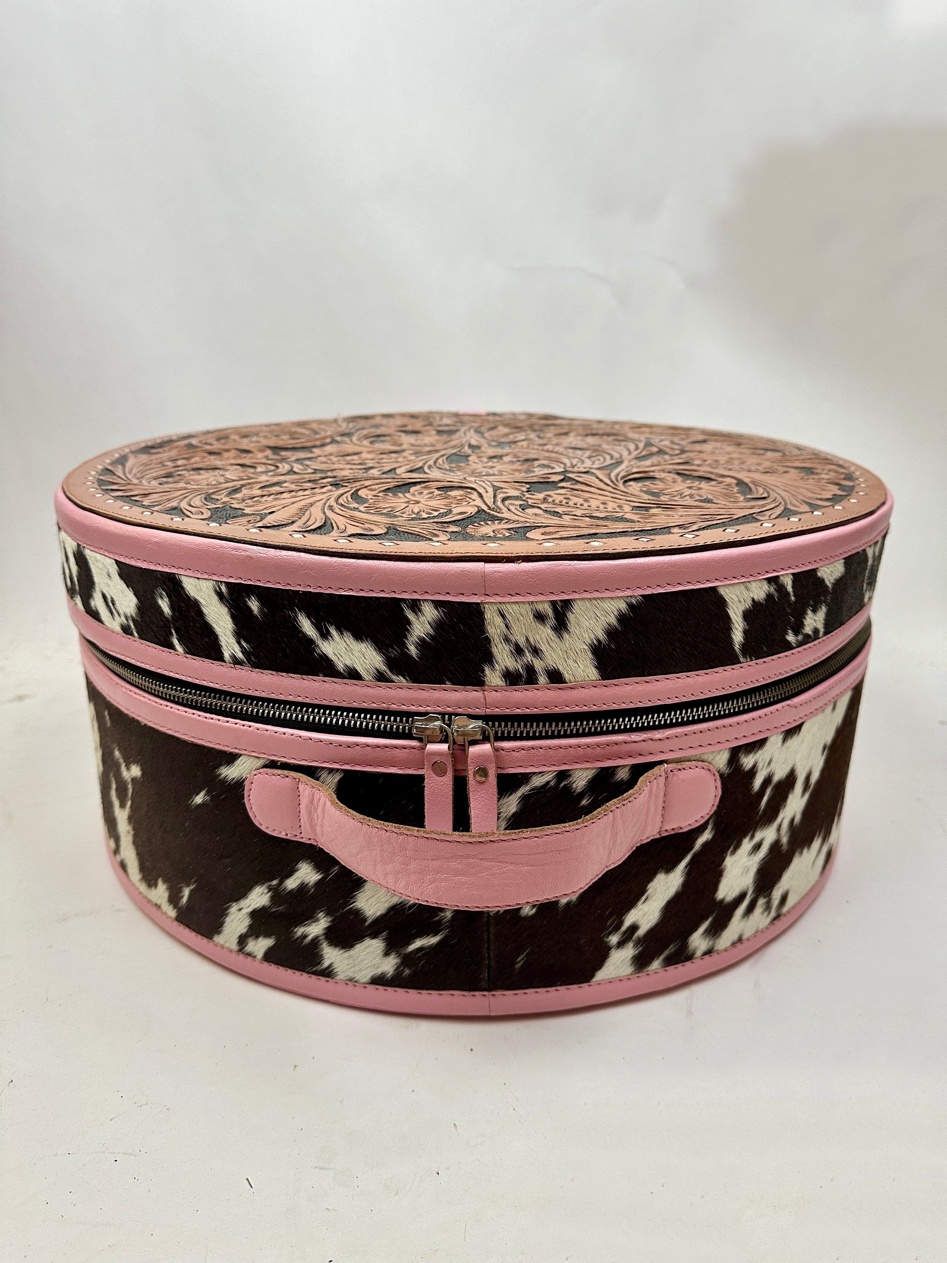 Tooled Leather Hat Case Pink