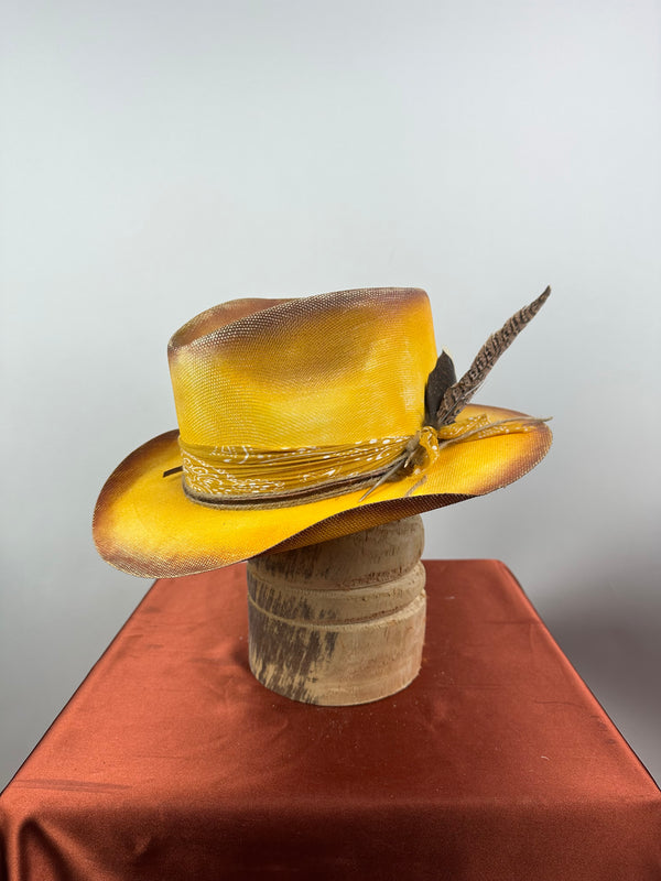 Yellow Short Brim Straw Hat 7 3/8