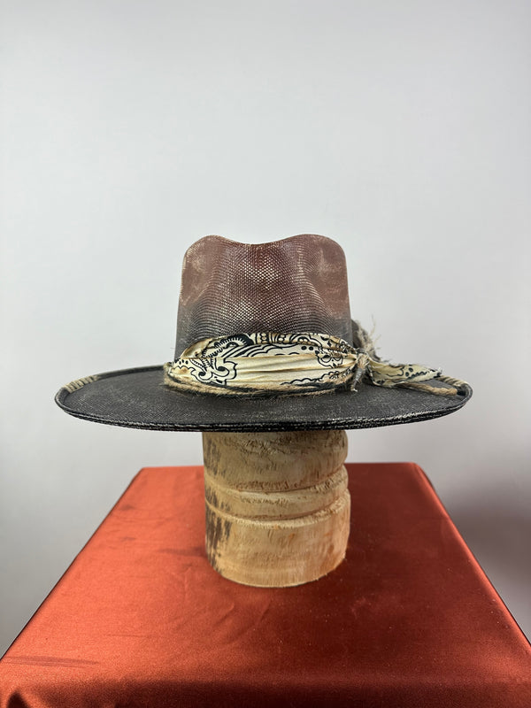 Brown and Black Ombre Straw Hat 7 1/4