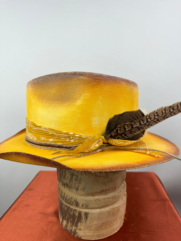 Yellow Short Brim Straw Hat 7 3/8