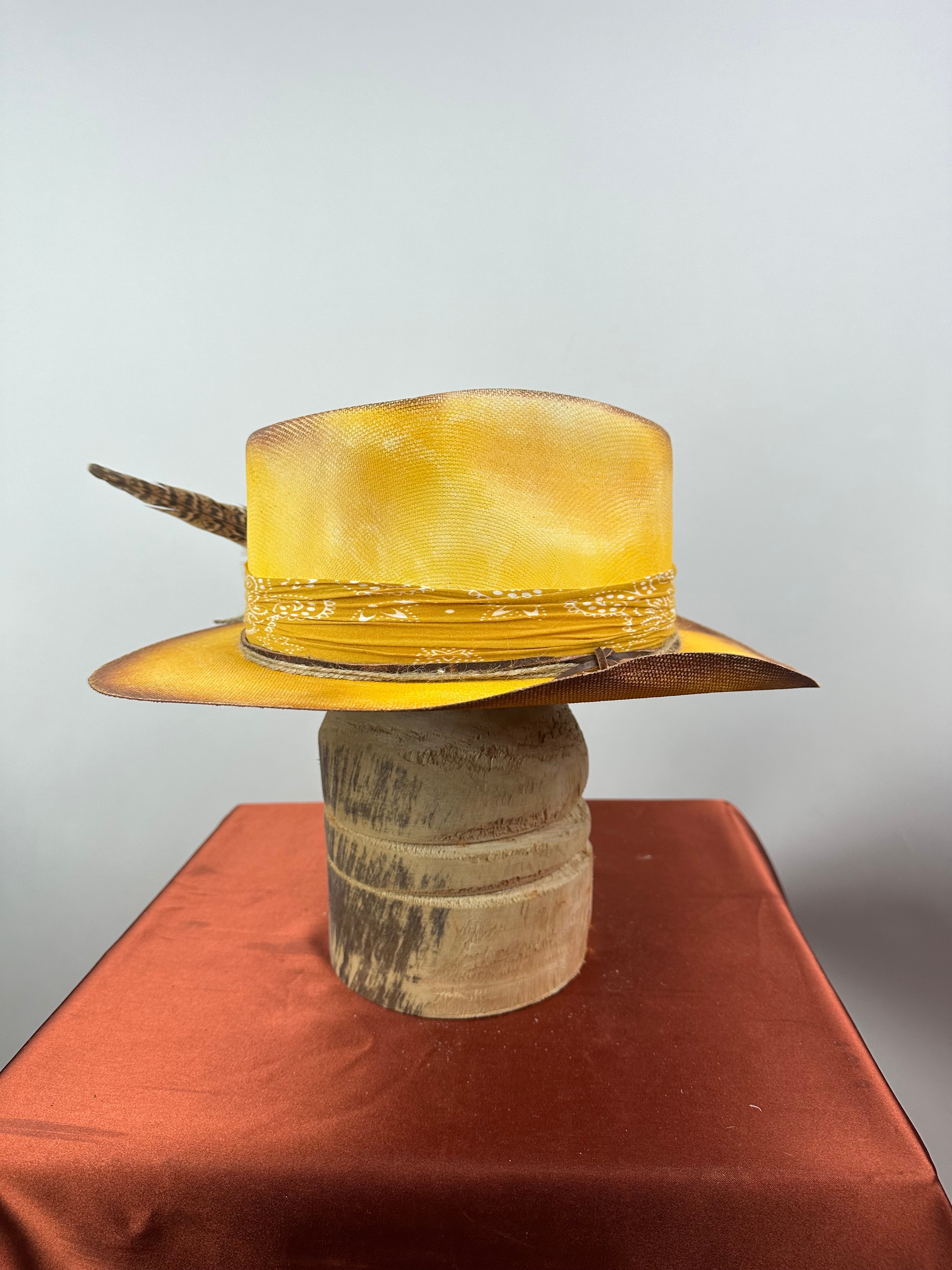 Yellow Short Brim Straw Hat 7 3/8