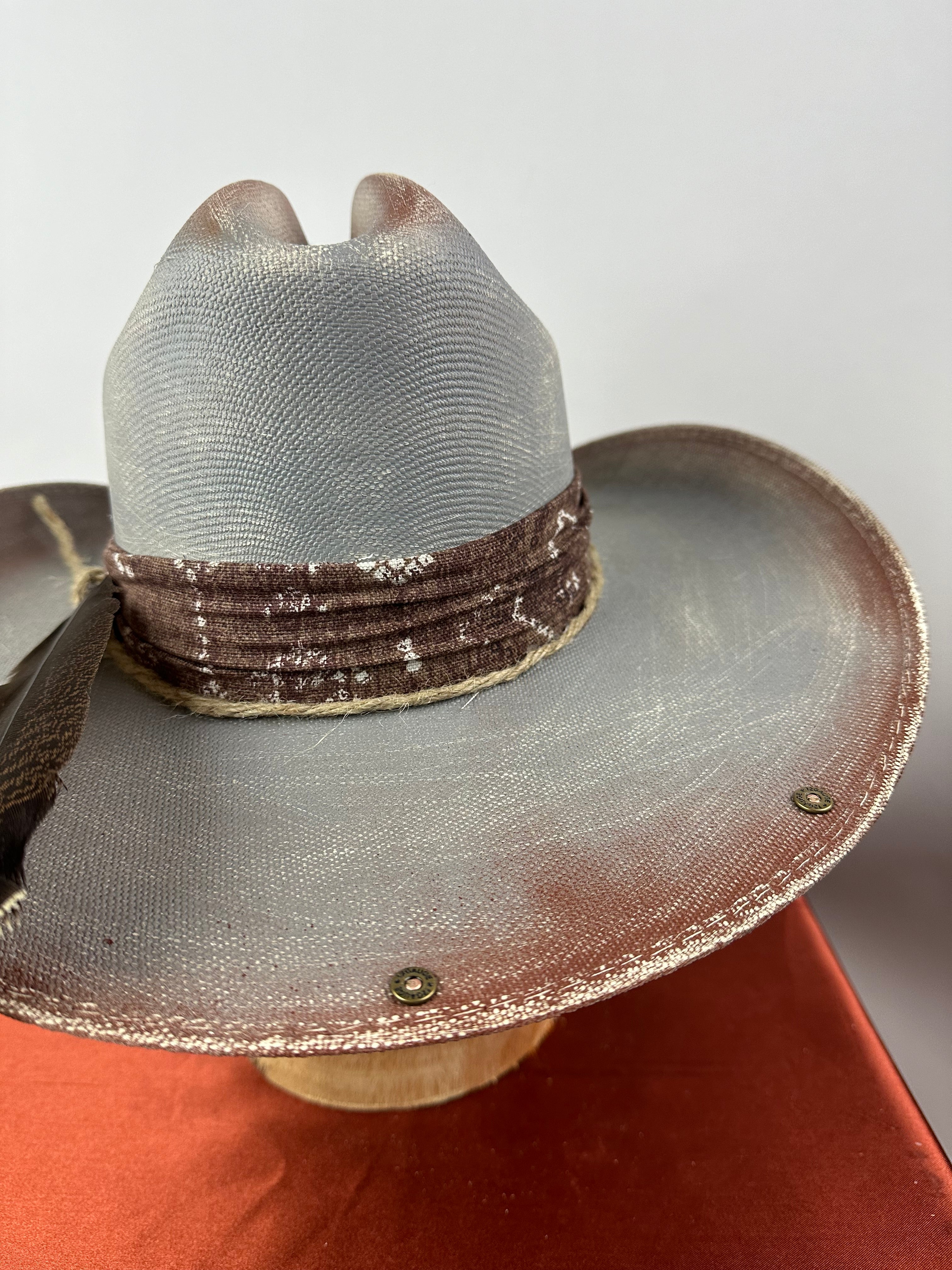 Gray and Brown Straw Western Hat 7 3/8