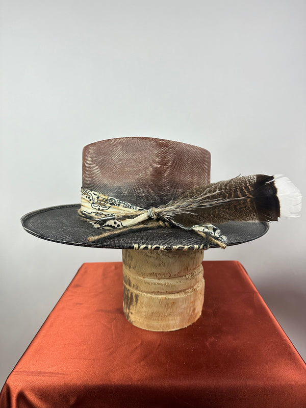 Brown and Black Ombre Straw Hat 7 1/4