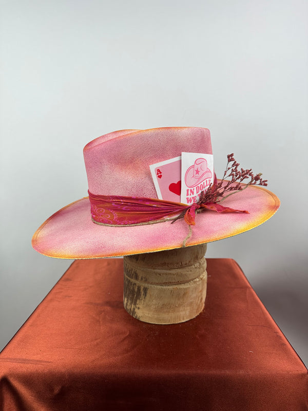 Pink And Yellow Dolly Straw Hat 7 1/4
