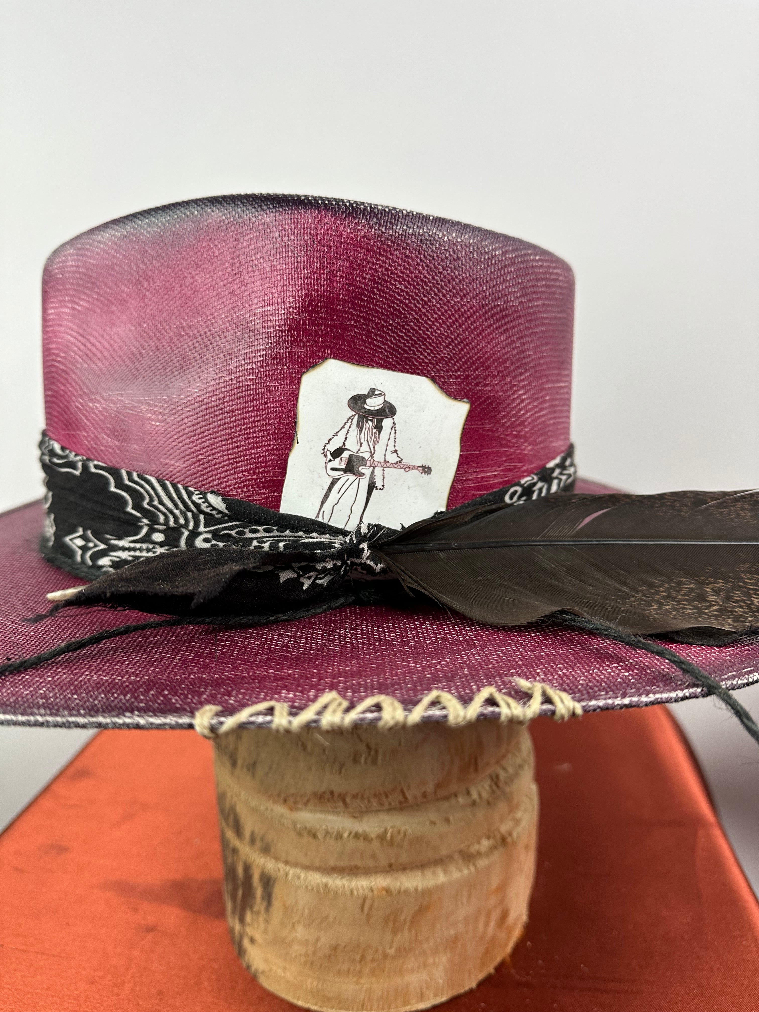 Maroon Straw Hat 7 1/4