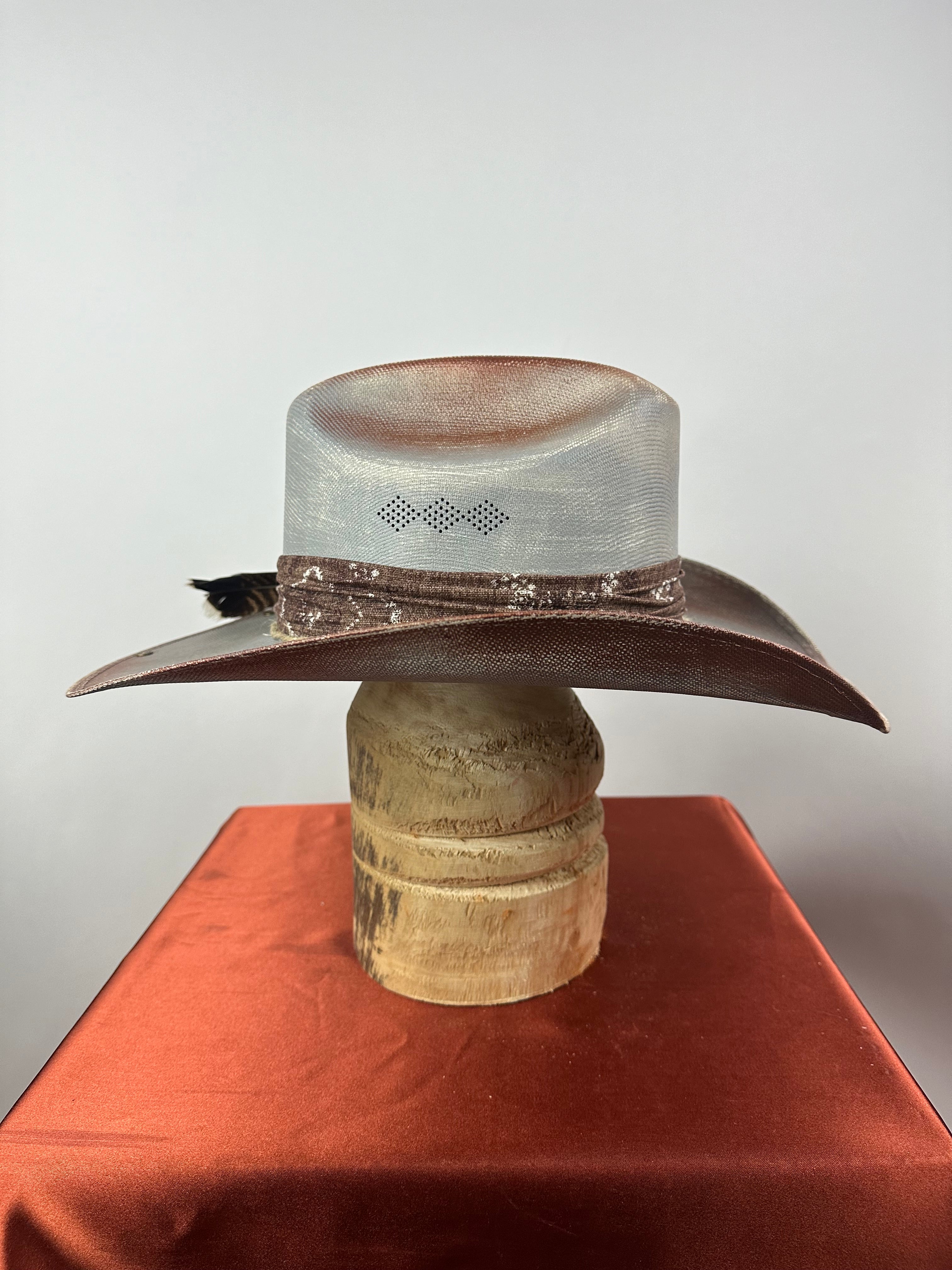 Gray and Brown Straw Western Hat 7 3/8