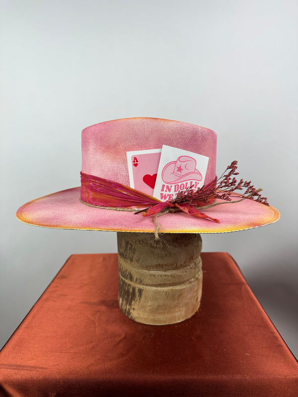Pink And Yellow Dolly Straw Hat 7 1/4