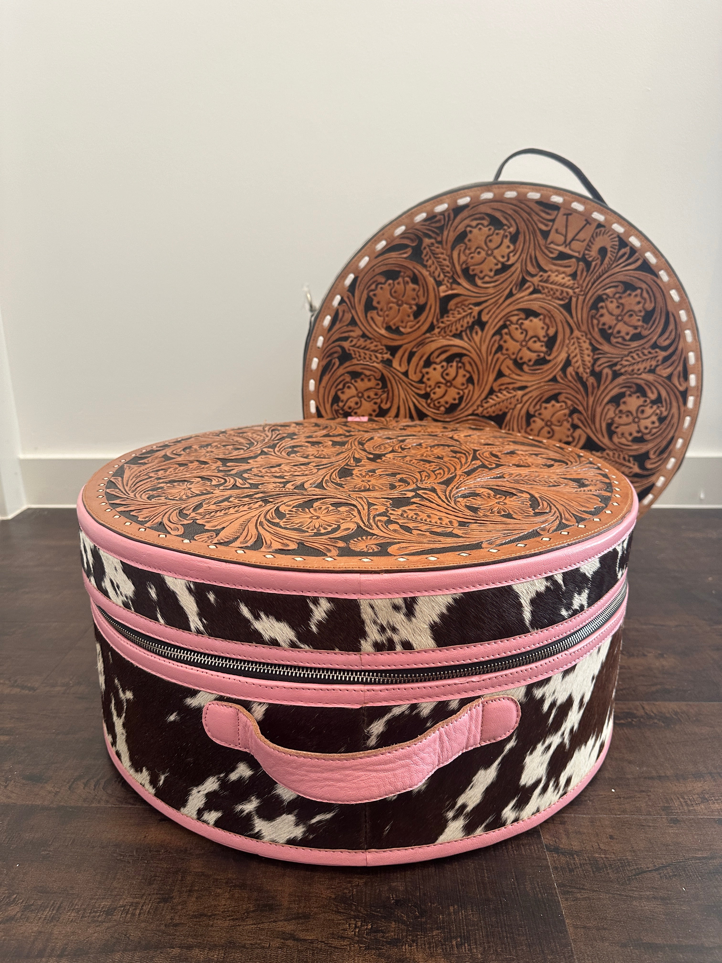 Tooled Leather Hat Case Pink