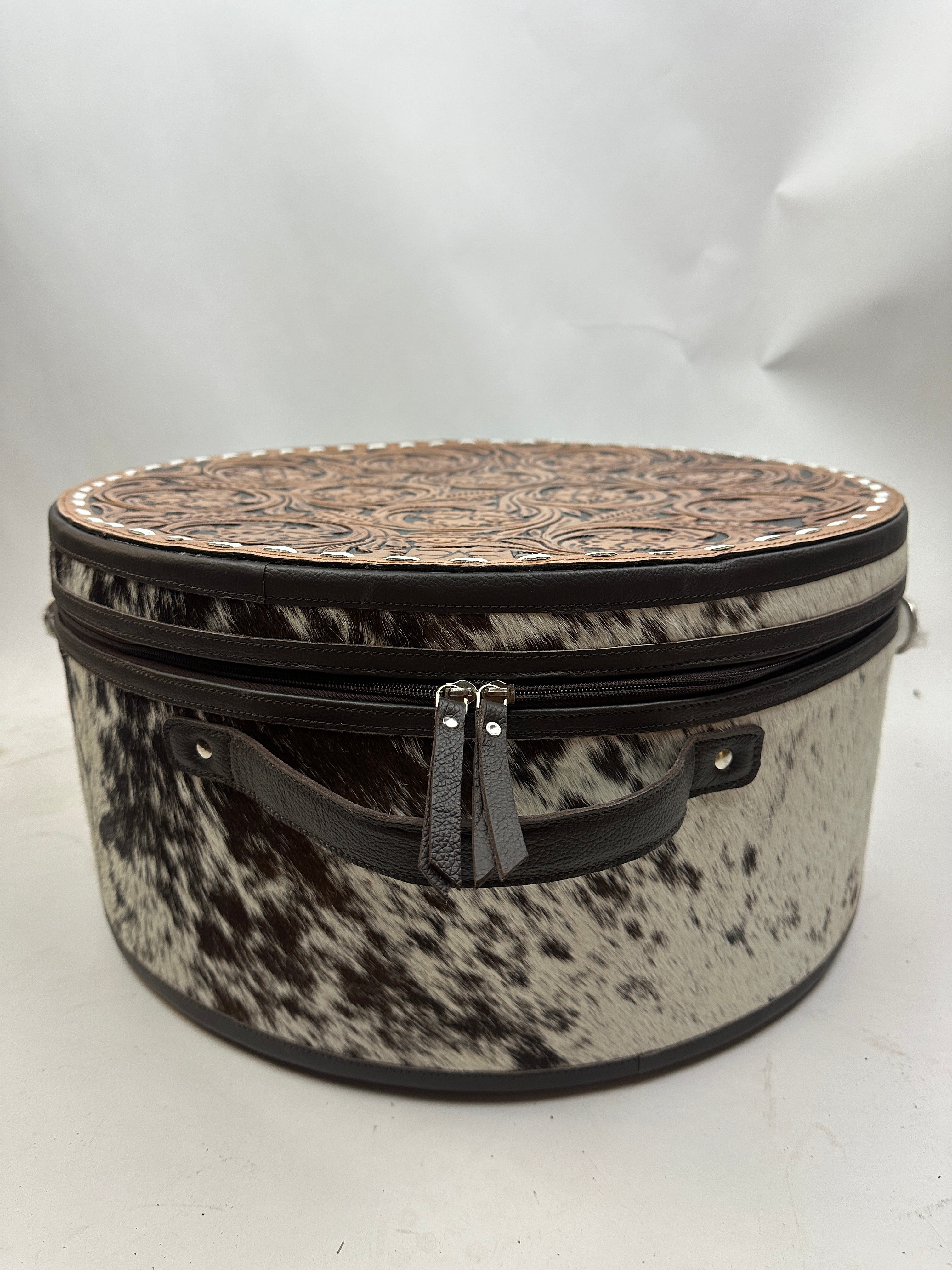 Double Tooled Leather Hat Case Brown