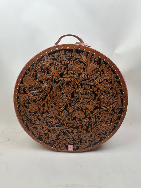 Tooled Leather Hat Case Pink