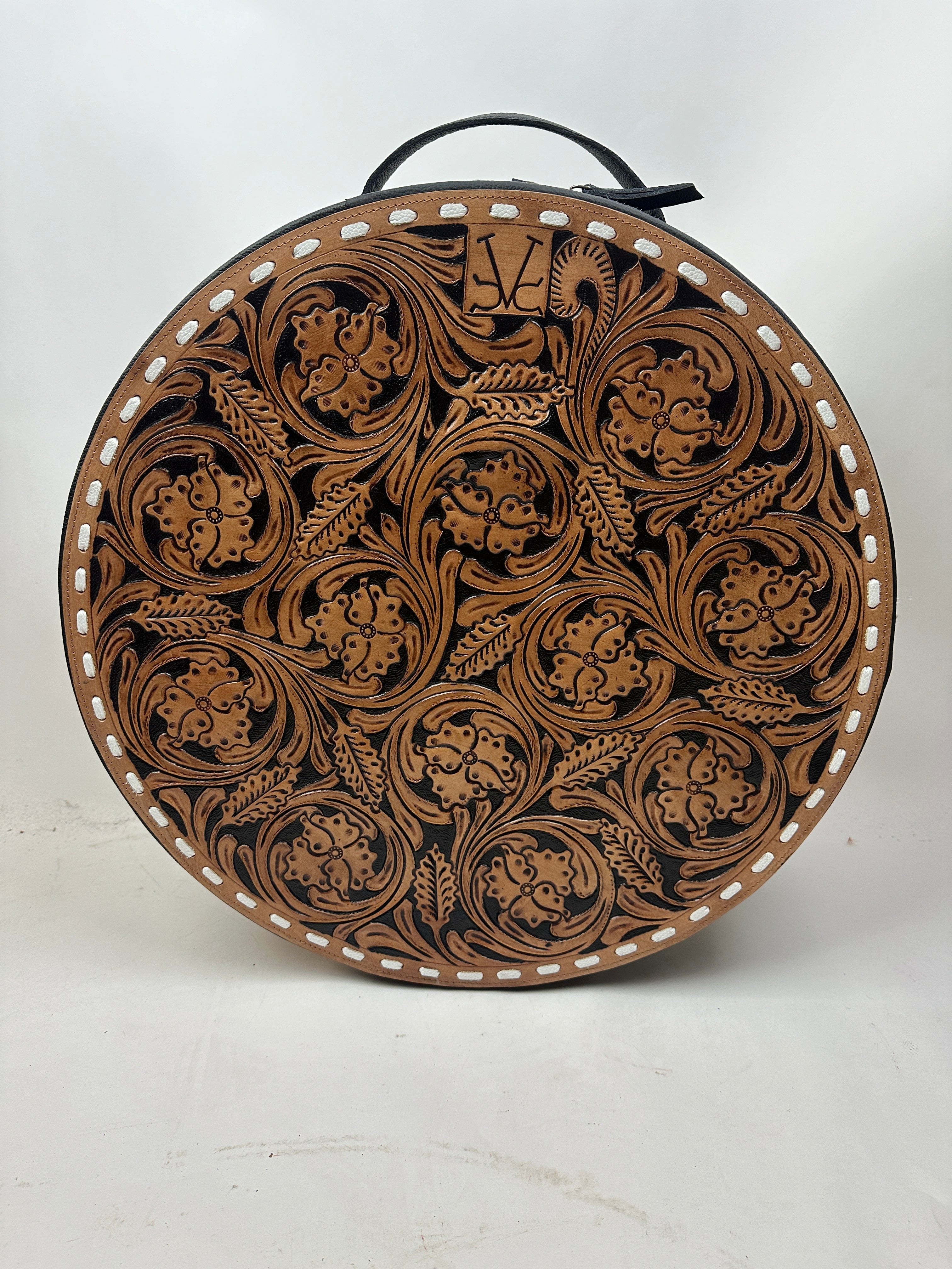 Double Tooled Leather Hat Case Brown